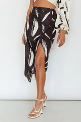 Amina Split Midi Skirt Printed Black
