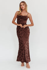 Well Versed Burnout Velvet Maxi Dress Chocolate