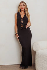 Sonorous Sleeveless Front Tie Knit Top Black