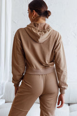 Glow Getter Drawstring Hood Embroidery Logo Hoodie Beige