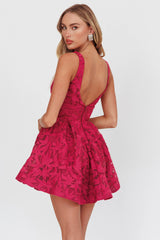 Miley Embroidered A-Line Mini Dress Fuchsia