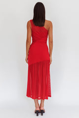 Passion One-Shoulder Mesh Maxi Dress Red