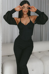 Adonica Halterneck Lantern Sleeve Top Black