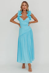 Kinley Ruffle Strap Maxi Dress Blue