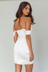 Night To Remember Off-Shoulder Satin Dress Champagne