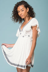 Alexis Pom Pom Dress White