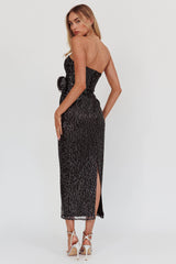 Calia Rose Accent Sequin Midi Dress Black