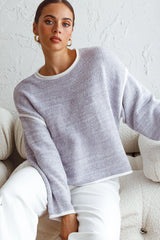 Sitting Pretty Drop Sleeve White Trim Knit Sweater Blue