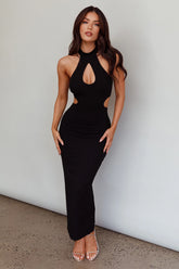 Estella Keyhole Ribbed Midi Dress Black