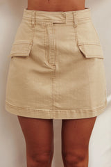 Caught Out Faux Pocket Mini Skirt Beige