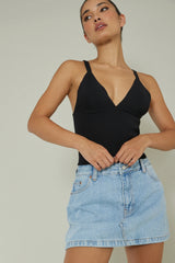 City V-Neck Knit Top Black