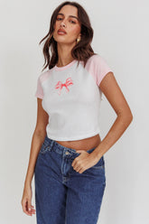 Melting Hearts Bow Raglan Tee White/Pink