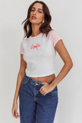 Melting Hearts Bow Raglan Tee White/Pink