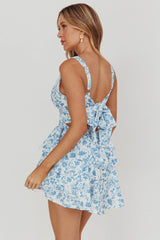 Like Me V-Neck Tied Back Romper Floral Blue