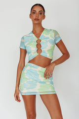 Angelus Short Sleeve Crop Top Printed Cream