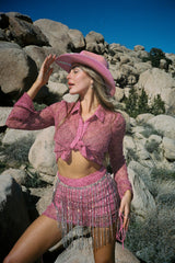 Lexi Long Sleeve Button Top Barbie Pink