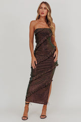 Metrics Strapless Frill Maxi Dress Black