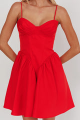 Star Signs Lace-Up Back Mini Dress Red