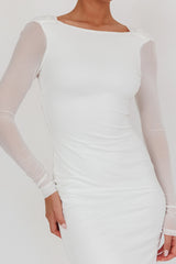 Lustre Open Back Mesh Maxi Dress White