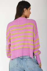 Fly High Drop Shoulder Knit Sweater Stripe Purple