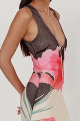 Cinders Tied Plunging Neckline Maxi Dress Flower Black