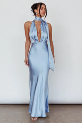 Italia Azure Halterneck Maxi Dress Blue