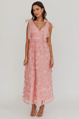 Mykonos Morning Tied Shoulder Tree Maxi Dress Blush