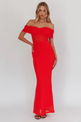 Silver Moon Off-Shoulder Maxi Dress Blood Orange