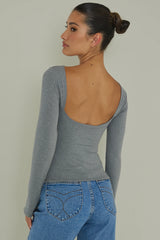 Cheers Boat Neck Long Sleeve Top Grey