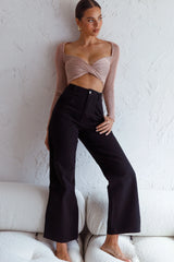 Villa Laguna Twist Bust Long Sleeve Crop Top Beige