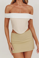 Spill The Tea Off-Shoulder Top Beige/White