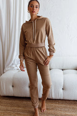 Glow Getter Drawstring Hood Embroidery Logo Hoodie Beige