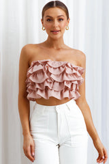Talulah Layered Ruffle Lace-Up Back Crop Top Blush