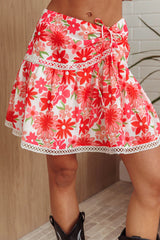 Always Together Ruched Mini Skirt Floral Pink