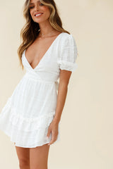 Andes Puff Sleeve Key-Hole Back Dress White