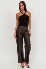 Anora Ribbed Rose Top Black