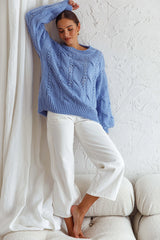 Nicola Long Sleeve Chunky Cable Knit Sweater Blue