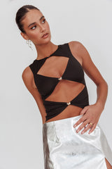 Argyle Cut-Out Sleeveless Top Black