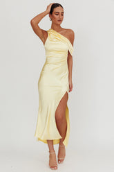 Floret Asymmetric Neckline Midi Dress Butter