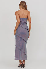 Metrics Strapless Frill Maxi Dress Blue