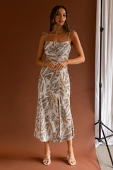 About Town Tied Shoulder Midi Dress Paisley White