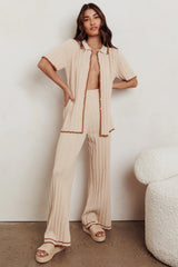 Liloh Ribbed Buttoned Shirt Beige