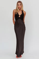 Jaila Mesh Bodice Halter Maxi Dress Black