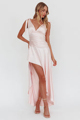 Aquila Tied Shoulder High-Low Hem Dress Blush