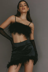 It Girl Feather Crop Top Black