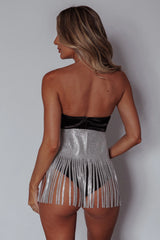 Up All Night Diamante Crop Top Black