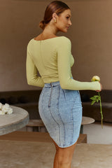 Bobbi Long Sleeve Ruched Side Ribbed Bodysuit Mint