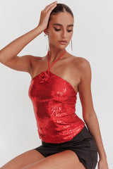 Darcy Sequin Halter Top Red