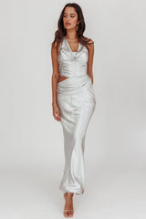 Cassiopeia Cowl Halter Neck Cut Out Maxi Dress Opal