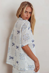 Ithaca Short Sleeve Button Shirt Bow Print Blue